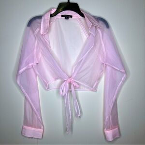 Hers & Mine Sheer Pink Front Tie Top
